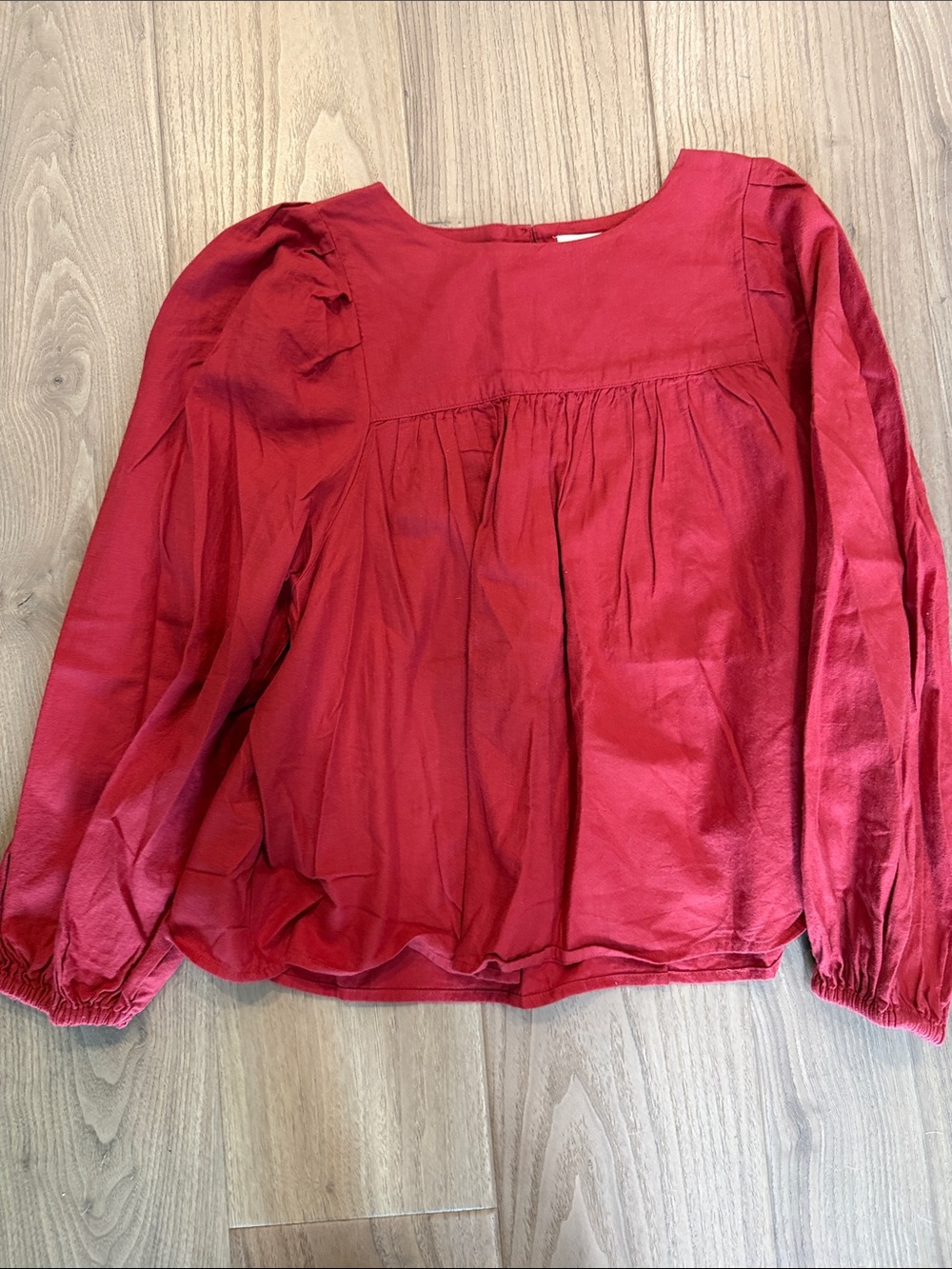 a.n.a Red Long-Sleeve Pleated Blouse